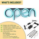 Panneau néon LED OPEN bleu glace