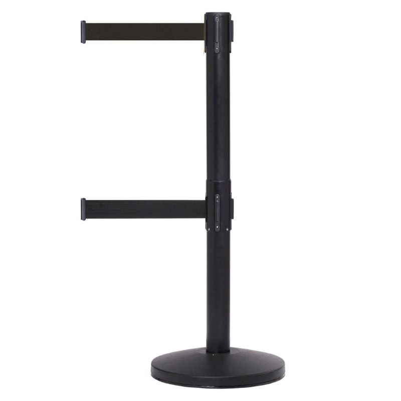 Poteau de Séparation avec Ruban Double Extensible 340 cm Noir