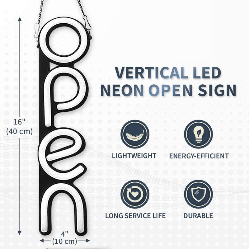 LED Neon Bord OPEN Vertical Blanc