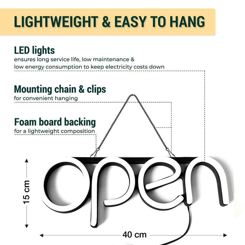 Panneau néon LED OPEN blanc