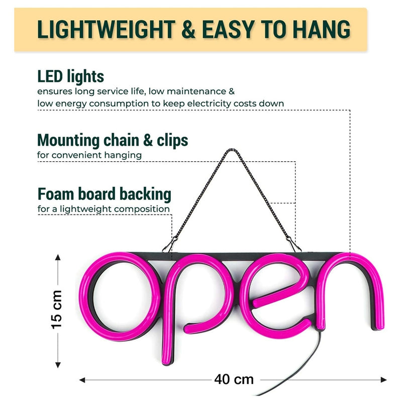 Panneau néon LED OPEN Rose 