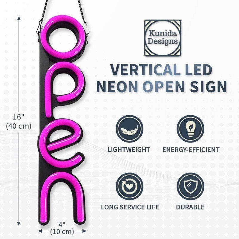 LED Neon Bord OPEN Verticaal Blanc/Roze