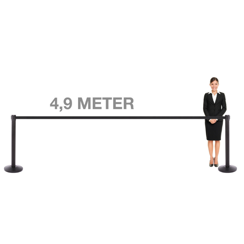 Poteau de délimitation noir avec bande rétractable de 490 cm