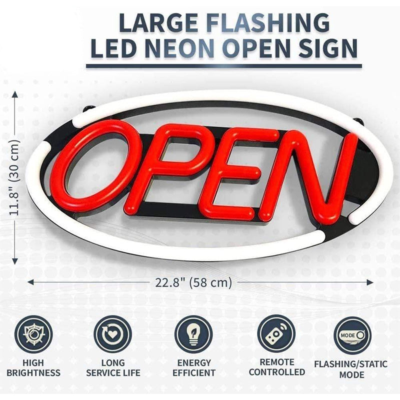 LED Neon Bord OPEN Deluxe Kniperend Rouge/Noir