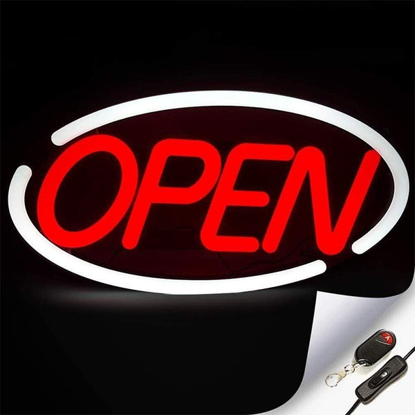 LED Neon Bord OPEN Deluxe Kniperend Rood/Zwart